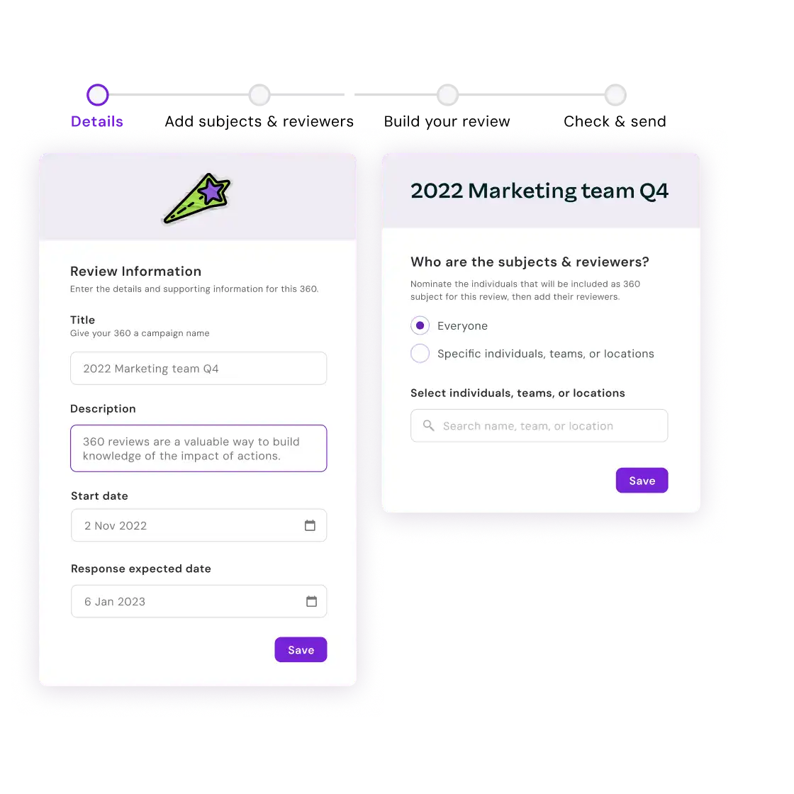 A goal tracking dashboard displaying a key objective for a product campaign with progress indicators and team member avatars.