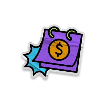 Graphic sticker of a calendar with a dollar sign on it