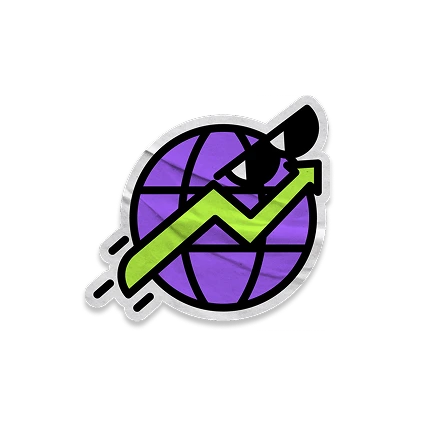 A stylized image of a globe with growth indicator and some sunglasses