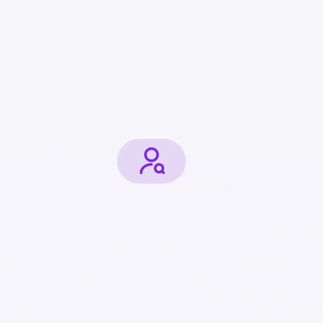 Animated graphic showing a user search icon expanding into multiple HR-related icons, representing employee management features.