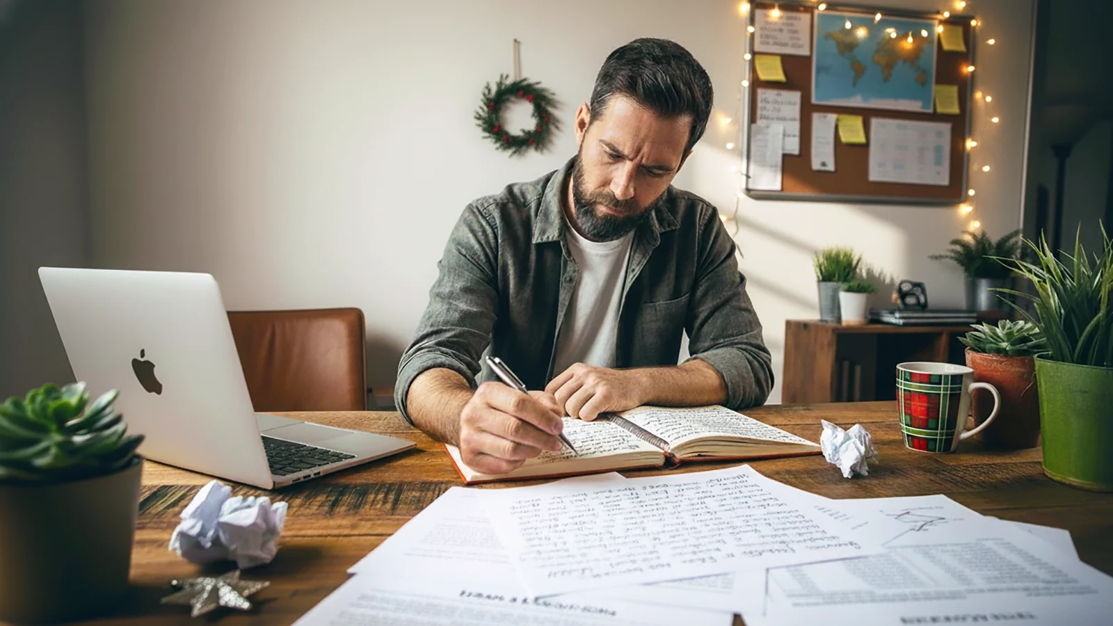 Man writing on his journal