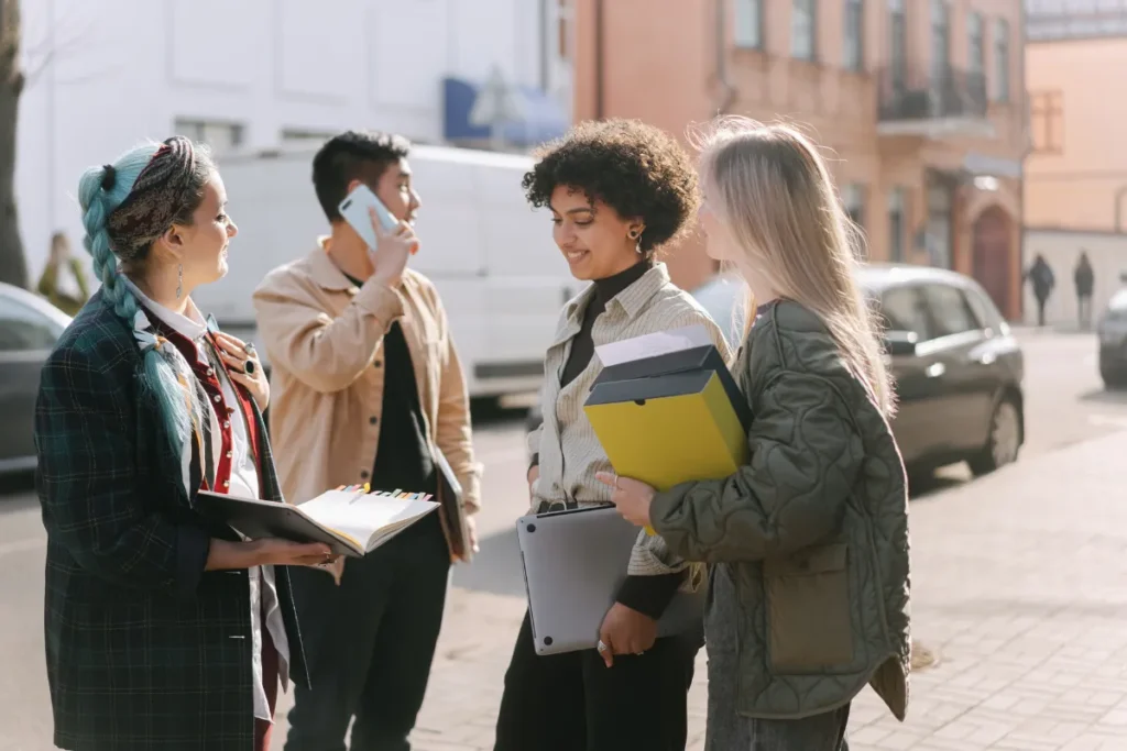 A group of work colleagues working outside