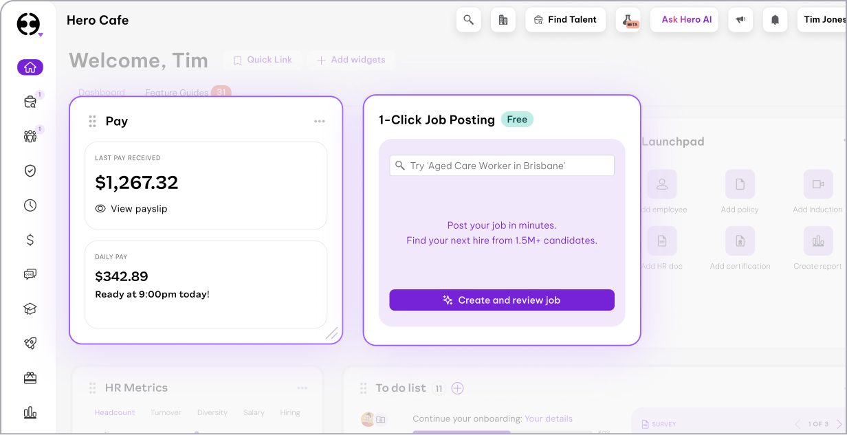 Hero recruitment dashboard with highlighted columns