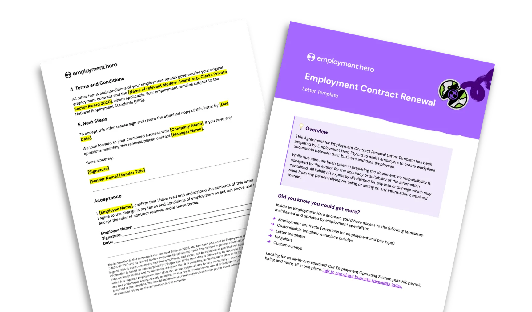 Employment contract renewal letter sample and template