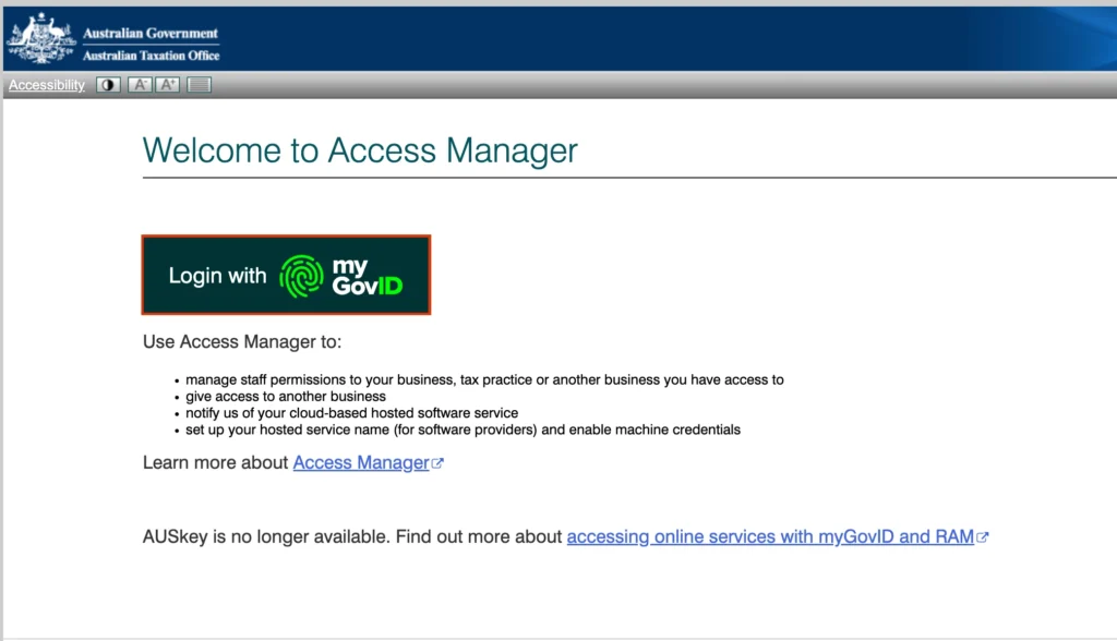 Screenshot of Welcome to Access Manager screen with Login button highlighted