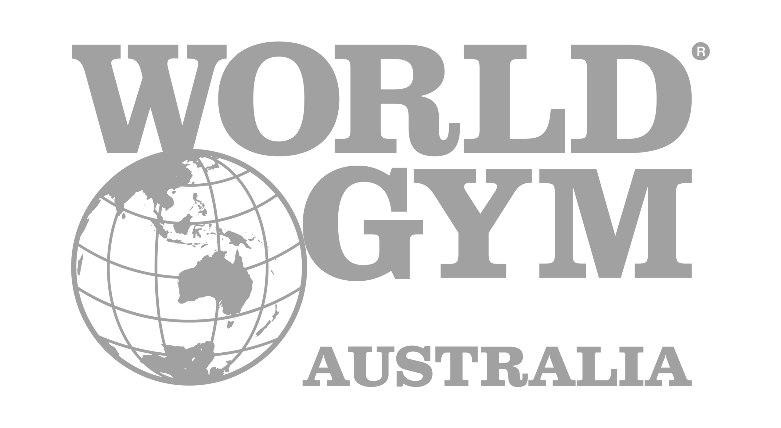 Stacked gray logo for World Gym Australia.