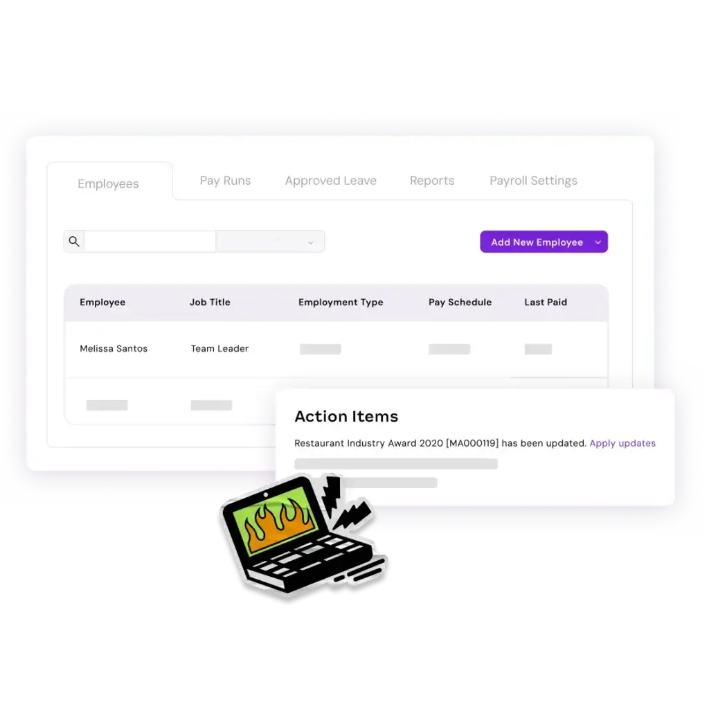 A graphic illustrating an HR software interface for managing documents. It displays a list of records or policies, accompanied by a 3D icon of an open folder and a green shield with a checkmark, representing compliance and security.